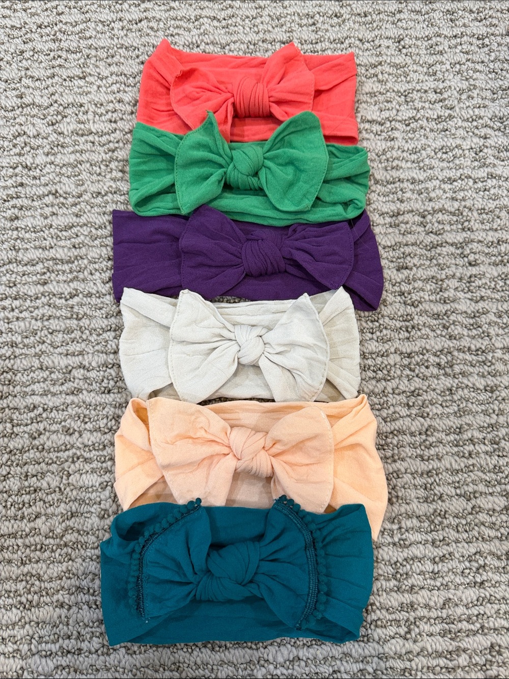 Girls Stretch Knot Headband Set — Coral, Green, Purple, Cream, Peach & Teal